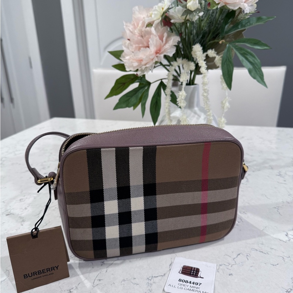 Burberry Gray Mink Camera Bag with Check Pattern - Picture 3 of 13